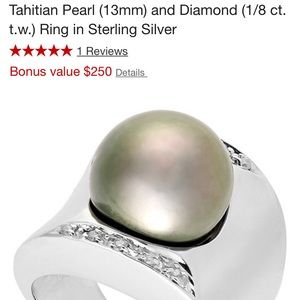 Tahitian pearl ring 925 SS and diamonds ZS 7